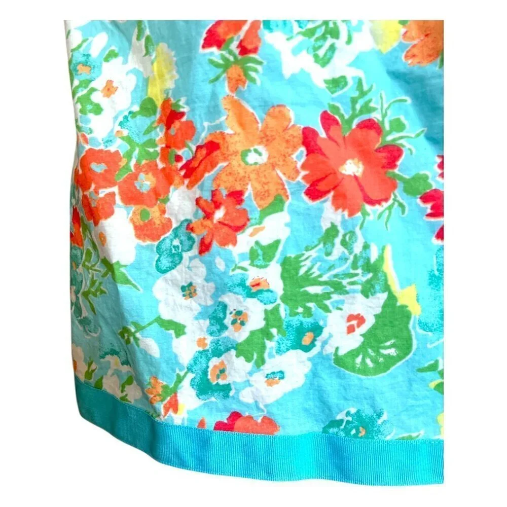 L.L. Bean Favorite Fit Straight Skirt Bright Aqua Floral Summery Size 12